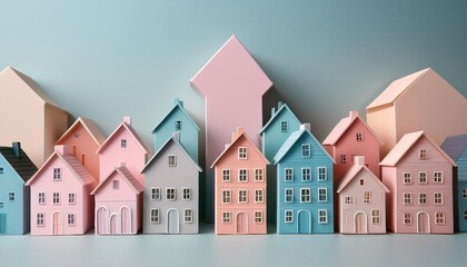 pastel residential miniature dwellings against a muted background representing homeownership