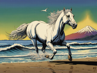 A thoroughbred sprinting at full speed.