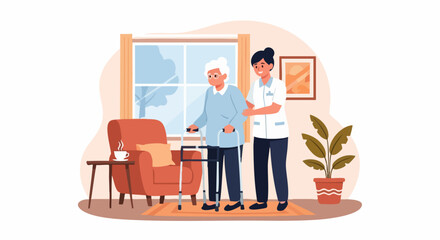 Fototapeta premium elderly care assistance, caregiver supporting senior woman.