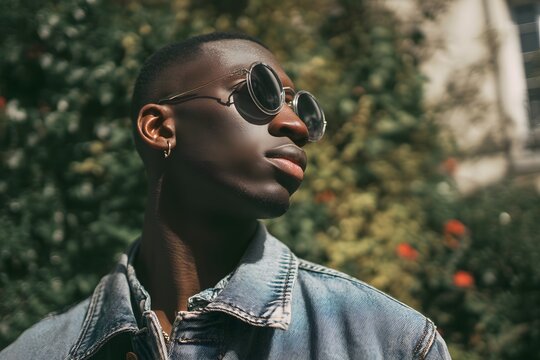 Portrait of a stylish man with sunglasses looking towards the future - Powered by Adobe
