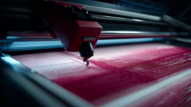 Close medium shot capturing the adaptable embossing press switching between various patterns flawlessly emphasizing versatility in a modern manufacturing floor.