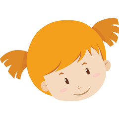 Cartoon Orange Haired Girl With Pigtails And Rosy Cheeks Smiling On Transparent Background Simple Illustration