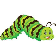 A Cute Green Caterpillar With Black Stripes Crawling On Transparent Background In A Studio Shot