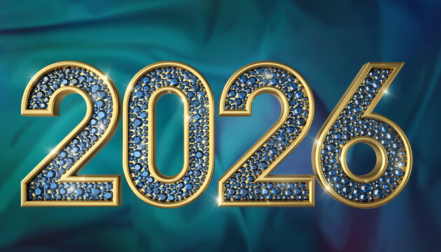 Sparkling 2026 new year celebration with sapphire gemstone and gold details