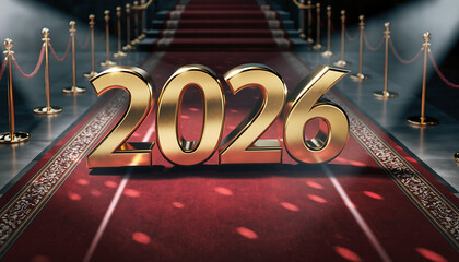 Elegant 2026 celebration on a red carpet for a successful new year launch