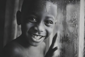 Little boy enjoying bath time with a bright smile and happy expression on his face