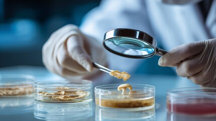 Close-Up Examination of Petri Dishes in a Laboratory Setting with a Focus on Scientific Research and Microbial Analysis Techniques
