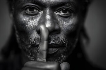 Striking portrait of an african american man signaling silence with finger