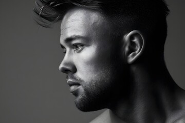 Captivating portrait of a contemplative man in striking black and white aesthetic