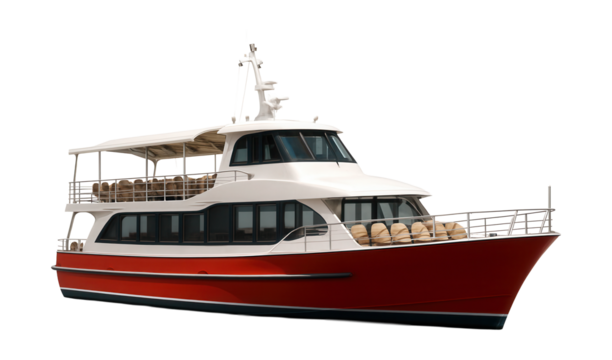 Single-deck ferry featuring an open-air seating area on the upper level.