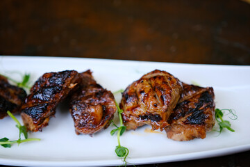 Japanese chicken grill or yakitori serve in izakaya style - Japanese food style. High quality photo