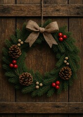 Fototapeta premium Rustic festive wreath design.