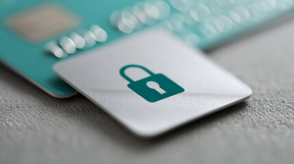 Close-up of credit card with security lock icon symbolizing online payment protection and data privacy in digital financial transactions