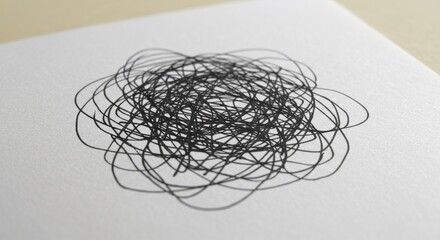 Abstract Expression of Chaotic Lines: A Tangled Thread of Complexity on White Paper