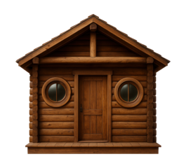 Vintage cabin design featuring wood accents and circular windows.