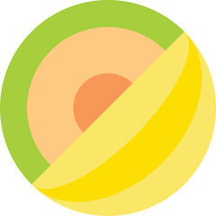 Abstract Representation Of Avocado And Melon Slices In A Circle With Green Orange And Yellow Hues Against A Transparent Background Minimalist Flat Design