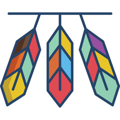 Colorful Feather Ornaments Dangling on a Thin Line Against a Transparent White Background Vector Illustration © arifin
