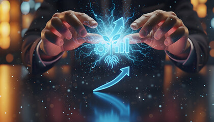 Businessman Holding Futuristic Concept of Growth and Innovation