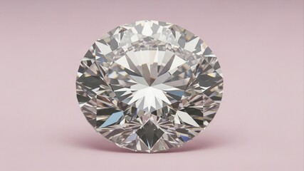 Close-up of a Round Brilliant Cut Diamond on Pink Background.