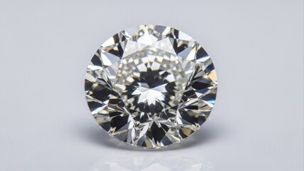 Close-up of a sparkling round brilliant cut diamond gemstone.