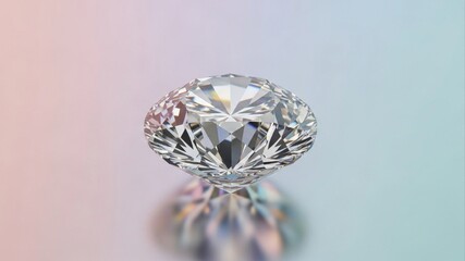 Close-up of a Sparkling Diamond with Reflection on Soft Background.
