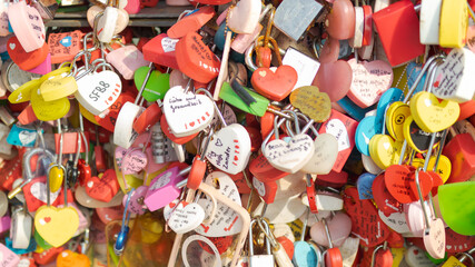 Vibrant Colorful Love Locks on Fence