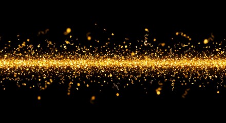 Elegant golden confetti explosion on black background for festive celebrations and events
