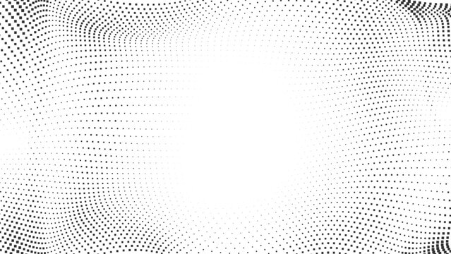Dynamic halftone wave distortion background with flowing dotted grid pattern forming an abstract modern frame ideal for tech visuals and contemporary graphic design