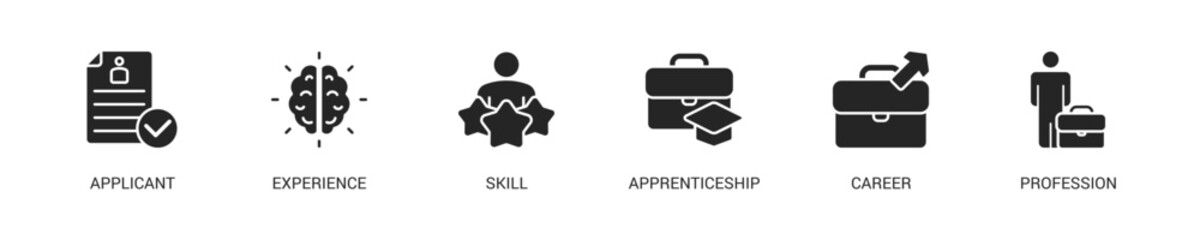 Traineeship Glyph Icon Set For Web Banner. Vector Illustration Concept With Some Icons. Designed In Glyph Style