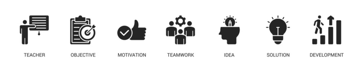 Workshop Glyph Icon Set For Web Banner. Vector Illustration Concept With Some Icons. Designed In Glyph Style