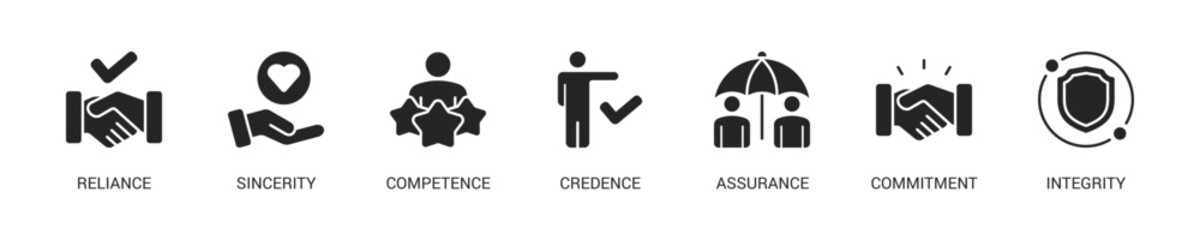 Trust Glyph Icon Set For Web Banner. Vector Illustration Concept With Some Icons. Designed In Glyph Style