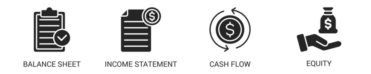 Financial Statement Glyph Icon Set For Web Banner. Vector Illustration Concept With Some Icons. Designed In Glyph Style