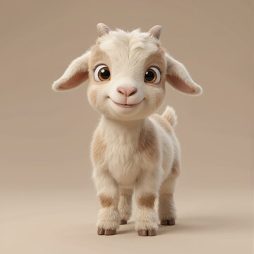 Cute Baby Goat Character in 3D Cartoon Style