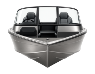 Open cockpit jet boat with a durable aluminum hull.