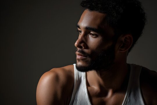 Portrait of a handsome man with thoughtful expression looking off to the side - Powered by Adobe