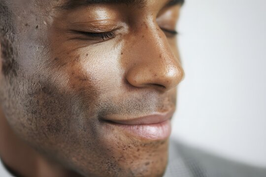 Thoughtful dark skinned man closes his eyes in contemplation indoors - Powered by Adobe