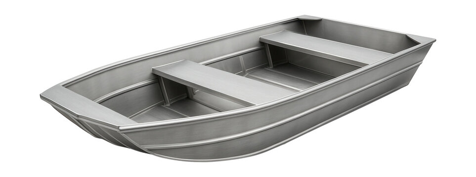 Aluminum flat-deck jon boat with bench seating.