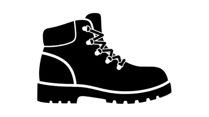 Vector illustration&nbsp;of black silhouette icon of a sturdy hiking boot with laces, isolated on transparent background