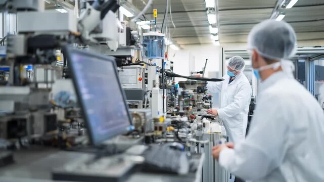 Engineer monitoring gallium nitride LED chip fabrication with focus on crystal growth and quality control in a modern semiconductor plant.