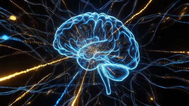 Artificial intelligence digital brain, neural network data flow animation, AI technology concept 4k