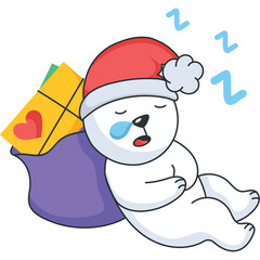 Cute Cartoon Polar Bear Wearing Santa Hat Sleeping Next To A Bag Of Gifts And Letters With Heart Illustration With Transparent Background