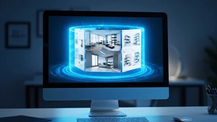 Computer monitor displaying futuristic digital data visualization concept - Powered by Adobe