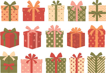 Assortment of Patterned Gift Boxes with Ribbons present