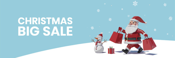 Christmas Big Sale Banner with Santa and Snowman Santa Claus