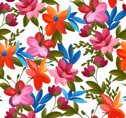 Fototapeta premium Painting flowers pattern. Seamless floral pattern design