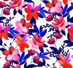 Fototapeta premium Painting flowers pattern. Seamless floral pattern design