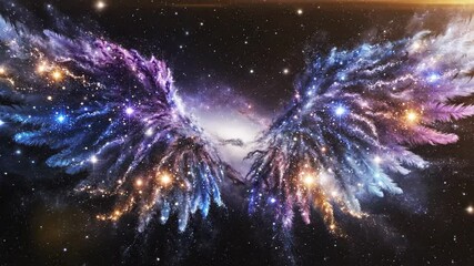 Cosmic winged composition representing celestial imagery in a space environment