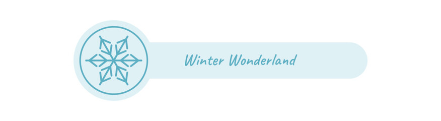 Winter package label with blue and white snow flake decoration in line badge style. Box seal element for xmas product or gift, stylish seasonal accent and festive detail.