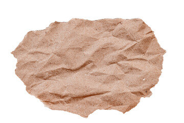 Uniform close-up of crumpled brown kraft paper, deep folds and natural structure. Paper wrinkles and patterns highlight organic surface. Copy space