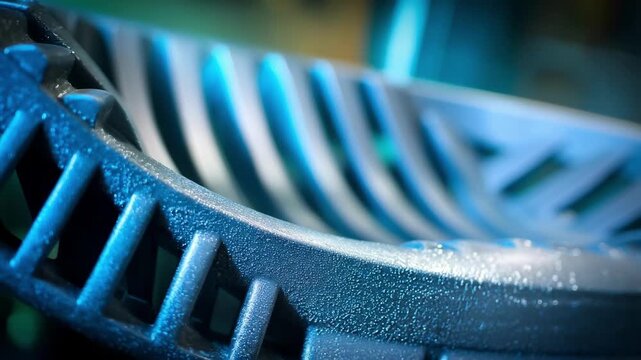 Closeup of electrostatic spray painting on a plastic chair component showcasing precise paint distribution and minimal overspray for professional coating results.